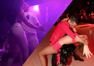 Professional salsa dancers performing elegant dance routine